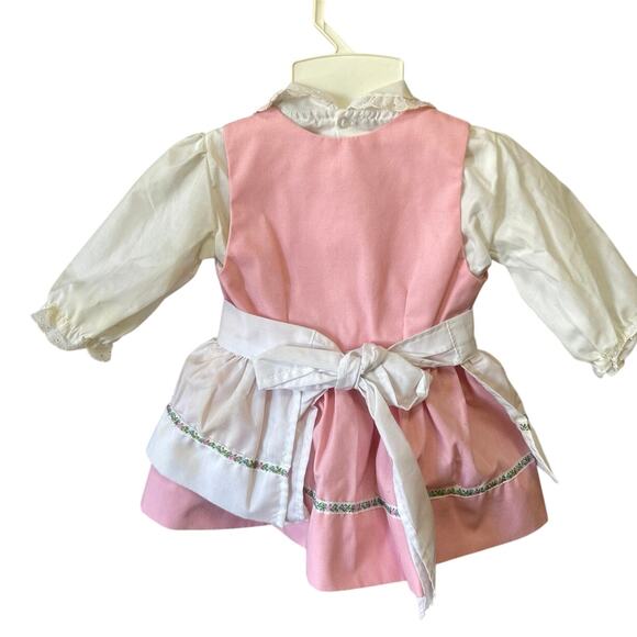 Vtg Infant 3piece Apron Shirt & Dress Set Pink/Wht Lace up 6-9 months - Picture 3 of 11